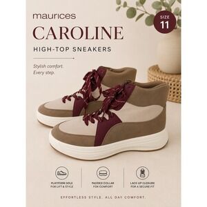 Maurices Caroline High Top Platform Sneakers Womens 11 Tan‎ Burgundy 209957